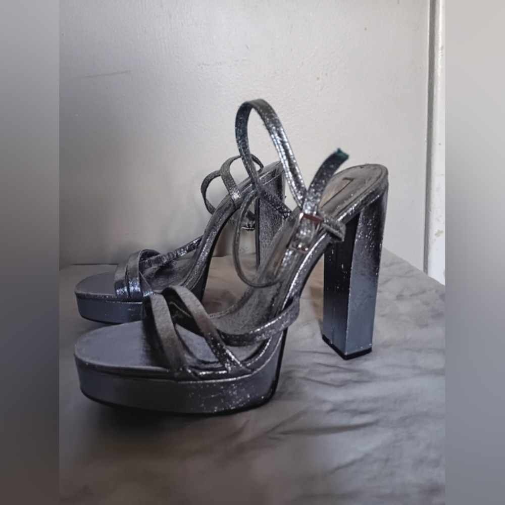 Zara Light Blue Strappy Metallic Heels Sz 6.5/7 EUC